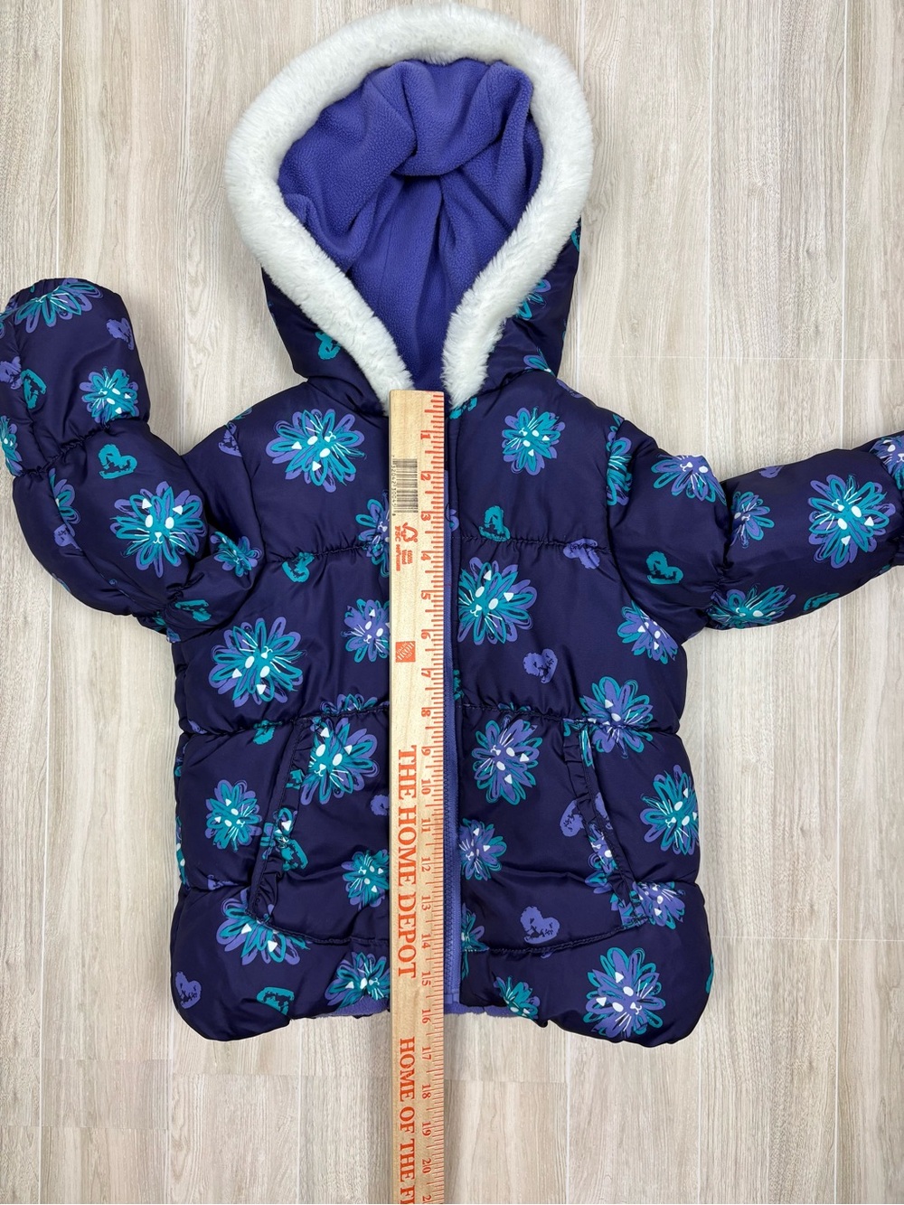 London Fog Purple & Teal Floral Fleece-Lined Jacket Size 4 EUC Front Pockets - Picture 5 of 6